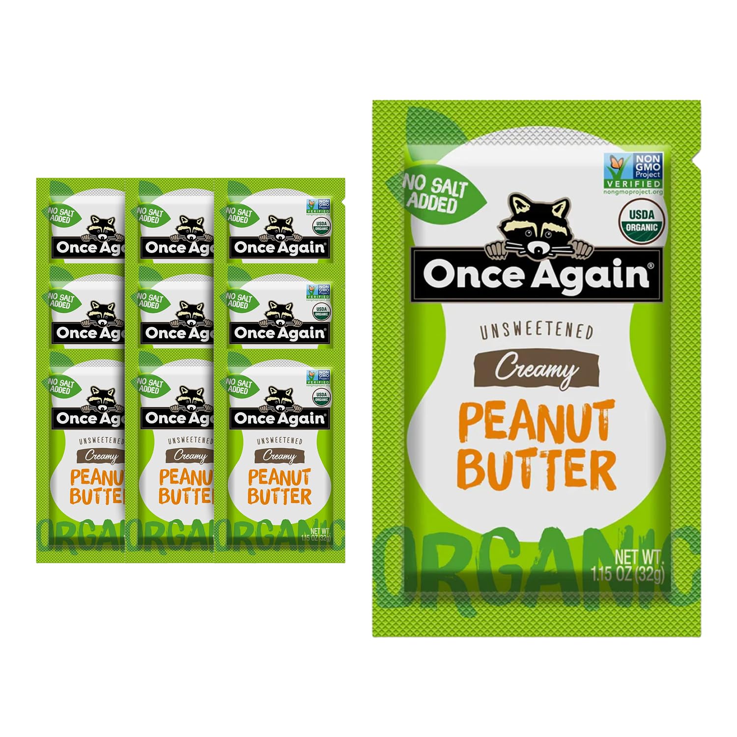 Product image of Once Again Organic Peanut Butter Packets Vegan Non-GMO Gluten Free Packs Single Serve Squeeze Packs for